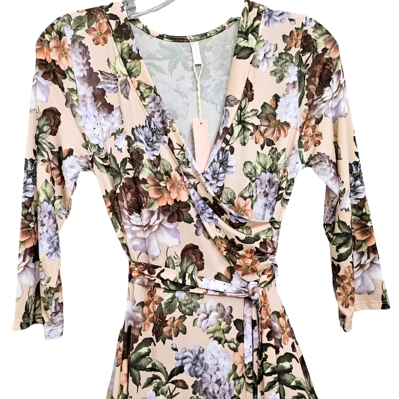 Nwt Pink Blush Blush Pink w/Peach,Lav/White Floral 3/4 Sleeve Jersey Maxidress - Picture 6 of 16